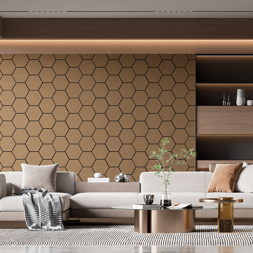 3D DIY Hexagon Wood Wool Acoustic Panel Beige Hexagon Mdf Nature Oak Veneer/Melamine Colors